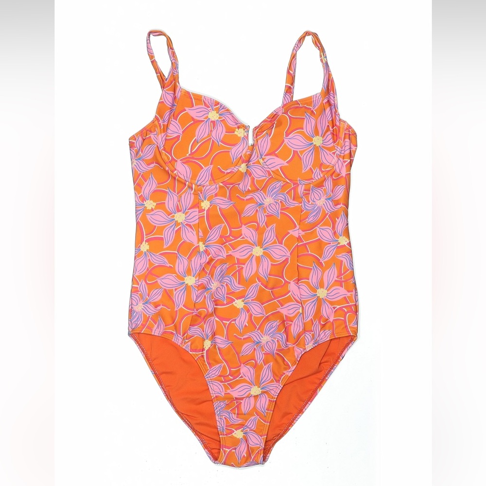 EUC Pink Lily Orange Floral One-Piece Swimsuit
